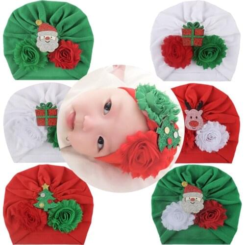 5pcs/lot Baby 2020 Christmas Hat Winter Knitting Baby Turban Hat Red/White Xmas Party Cap Christmas Decoration