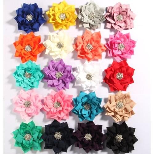 50PCS 7.5CM 2.95" Fashion Chic Lotus Hair Flowers With Rhinestone For Hair Accessories Satin Fabric Flower For Belt Bouquet