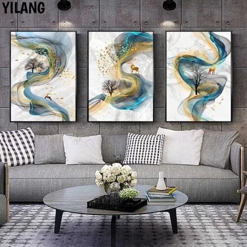 Abstract Gold Deer Ribbon Luxury Poster Canvas Painting Minimalist Picture Home Decor Wall Art Print For Living Room Design