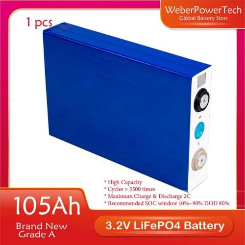 3.2V 105Ah NEW Grade A Rechargeable Lifepo4 Cell for 48V 51.2V 15Kw Solar Battery Pack US EU Free Shipping With T2 Cu-Ni Busbars