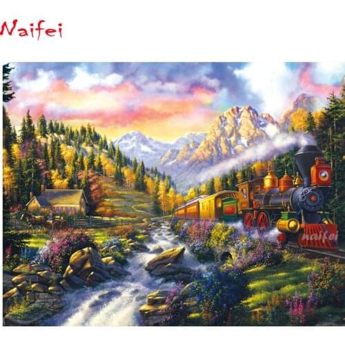 Full DIY 5D Diamond Painting Train Cross Stitch Square Diamond Embroidery stream Patterns round rhinestones Diamond Mosaic art