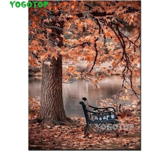 Diamond Painting Maple Leaf Diamond Embroidery Landscape Bench Cross Stitch Autumn DIY Mosaic Painting Full Square Round YY5176