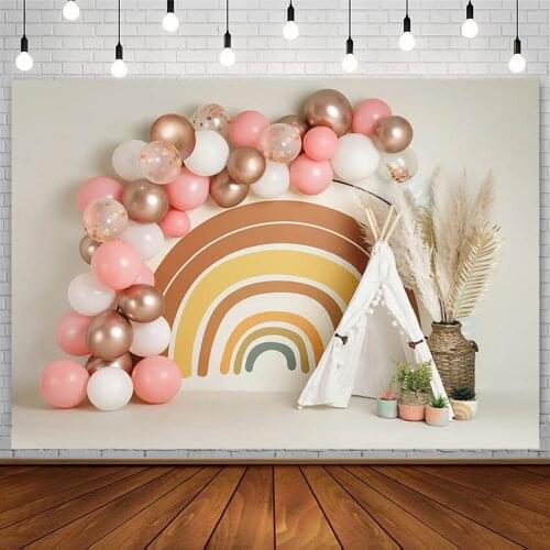 Baby Shower Backdrops Girl Birthday Bohemian Rainbow Pink Balloons Portrait Photography Background Photo Studio Props Photozone