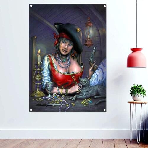 Bonny Pirate Wench Poster Wall Chart Tapestry Home Decor Pirate Flag Banner Festival Activities Quality Polyester Decorative
