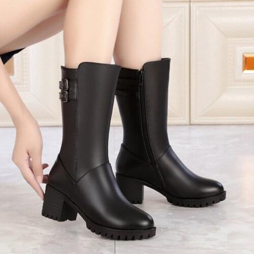 Krasovki Snow Boots Wool Fashion Flat Bottom Zipper Warm Fur Shoes Plush Calf Boots Platform Genuine Leather Women Winter Boots