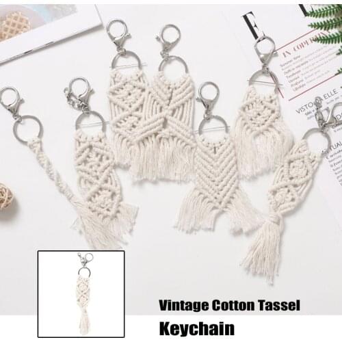 Vintage Cotton Tassel Keychain For Women Boho key Holder Key Ring For Waist Pack Keyring Macrame Bag Charm Jewelry Gift Decor