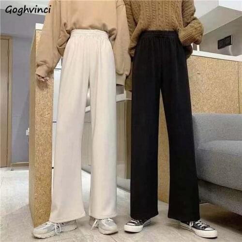 Women Casual Pants Autumn Thicken Elastic Loose Solid Full-length High Waist Trousers Daily Elegant Lady Chic Leisure Wide Leg