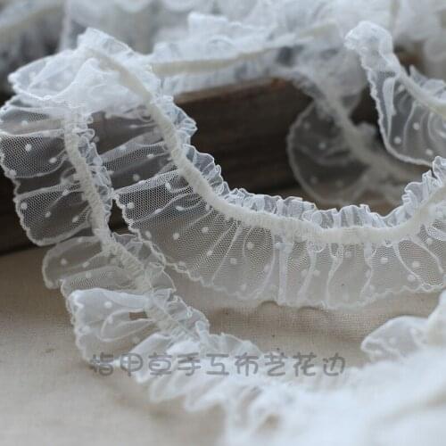 1Meter 5cm Polka Dot Elastic Pleated Lace Trim Applique Collar Ribbon Sewing Guipure Crafts Mesh Laces For Dress Socks Dentelle