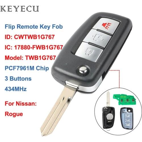 Keyecu CWTWB1G767 Flip Car Remote Key Fob 3 Buttons 434MHz PCF7961M Chip for Nissan Rogue 2014 2015 2016 2017 2018