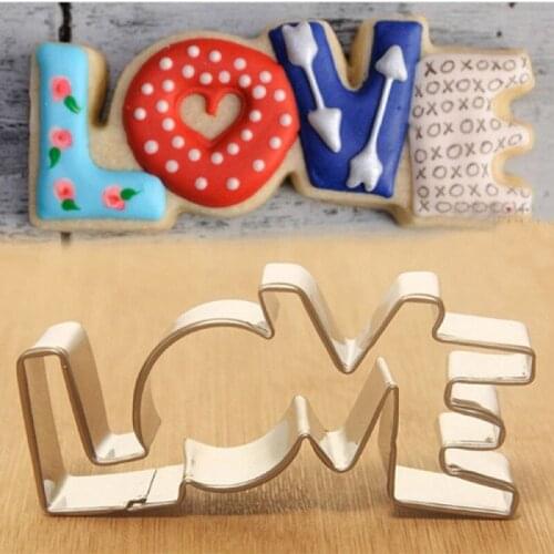 LOVE Letter Shape Cookie Biscuit Mold Lover Series Design Stainless Steel Cookie Cutter Bakeware Pastry Confectionery Tools