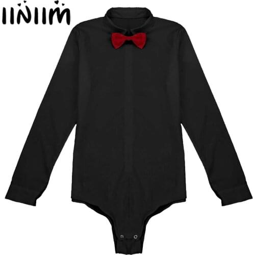 Iiniim Mens Fashion Costumes Body Suit Zipper Latin Modern Dance Bodysuit with Bowtie One-piece Leotard Dance Costumes for Mens