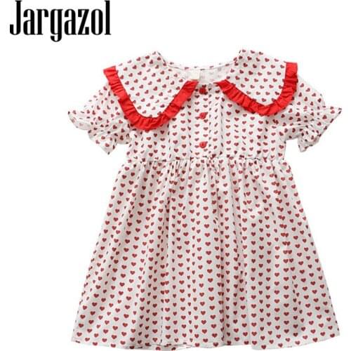 Jargazol Summer Flower Girls Dresses Cartoon Love Printed Short Sleeve Princess Dress Cute Toddler Kids Clothes Party Birthday