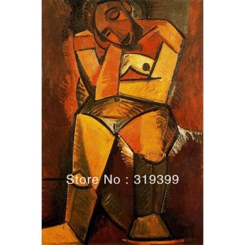Oil Painting Reproduction on Linen canvas,seated-woman-1908 by pable picasso ,Museam Quality,Free fast shipping,HANDMADE