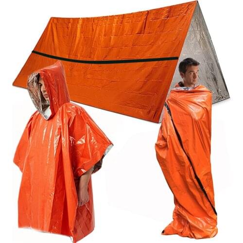 3pcs Set Emergency Shelter Outdoor Waterproof Thermal Blanket Rescue Camping SOS Sleeping Bag Survival Tube Tent Set with Poncho