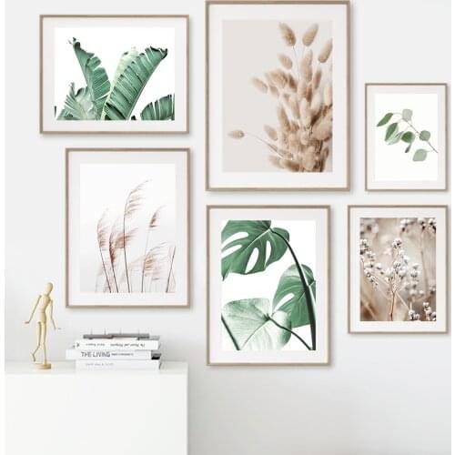 Bunny Tail Grass Reeds Sand Banana leaf Monstera Posters And Prints Wall Art Canvas Painting Wall Pictures For Living Room Decor
