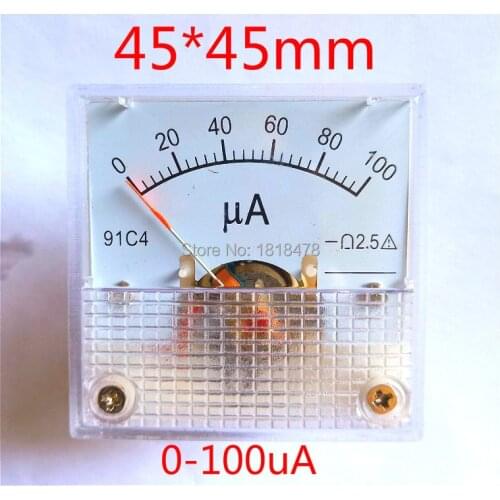 Dc microammeter 91c4 0-100uA Rectangle Analog Panel Ammeter Gauge Amperemeter Class 2.5 45*45mm