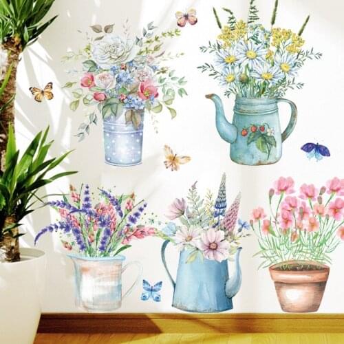 Multicolor Flower Potted plant Wall Stickers for Living room Bedroom Baseboard stickers Removable Wall Decals Art Home Decor