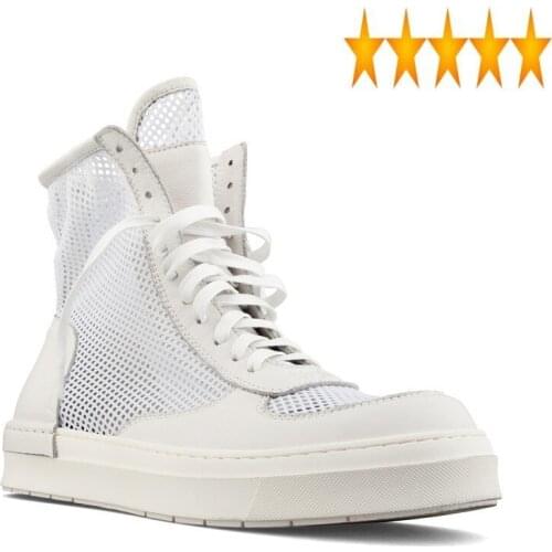 Mens High Top Breathable Fashion Mesh Lace Up Leather Patchwork Thick Platform Shoes Casual Male Outside Joggers Sneakers