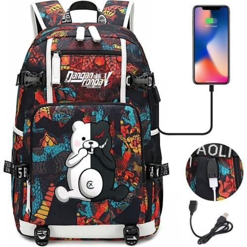 Danganronpa Backpack Women Men Multifunction Waterproof USB Charging Laptop Backpacks School Travel Bags for Boys Girls