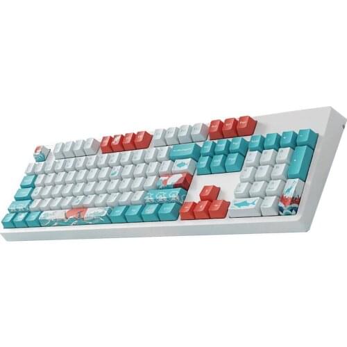 108 Keys Coral Sea Keycap Set OEM Profile PBT Dye-Sublimation Suspension Keycaps for Mechanical Keyboard