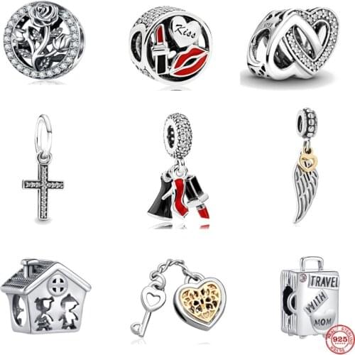 2021 NEW valentines day love lipstick hwing cross Beads fit Original Pandora Charms Silver 925 Bracelet DIY Women Jewelry F005