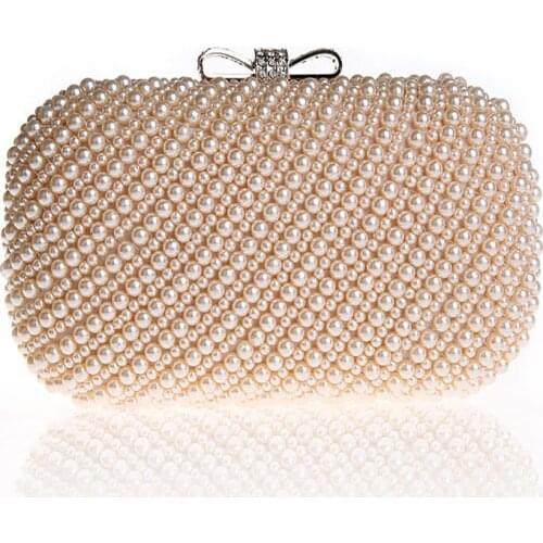 New 2021 pearls evening bags black white beaded clutch bag wedding bridal clutches party dinner purse chains handbag WY68