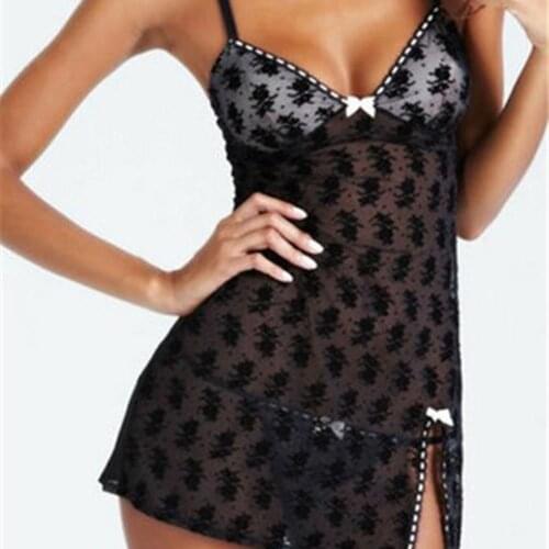 New Sexy Black Women Erotic Lingerie Dress Spandex Pajamas Rose Bow Transparent lace Lingerie