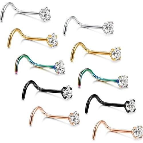 Punk Stainless Steel Rhinestone Nose Rings Nose Studs Hooks Piercing Accessories Body Jewelry