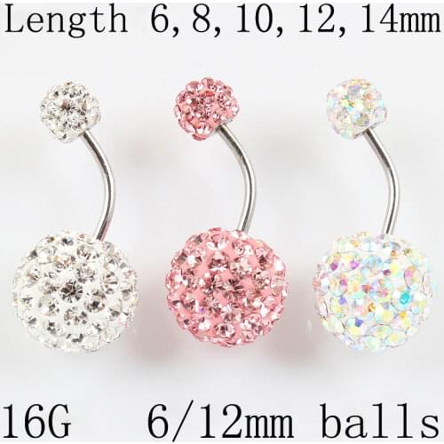 Belly button ring 6/12 mm ball 16G not allergic stainless steel piercing aurora white pink top quality navel bar body jewelry