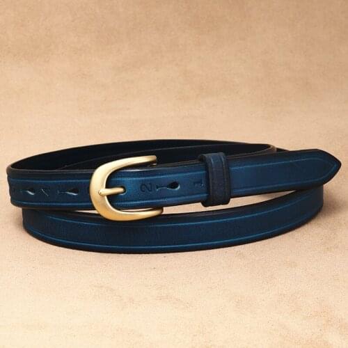 Designer Womens Head Layer Cowhide Leather Belt Jeans High Quality Fashion Gold Buckle Dress Blue Cinturon Mujer Belts For Women