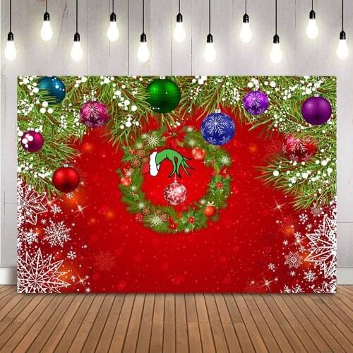 Merry Christmas Winter Snow Backdrop for Photography White Snowflake Photo Background Studio Red Bokeh Christmas Balls Props