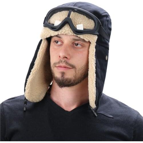 Military Hunting Army Mens Womens Winter Hat Bomber Warm Hats Caps With Goggle Decoration Pilot Ear Flap Hat Russian Hat