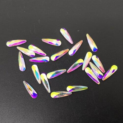TopStone 100pcs Drop Rectangle Flower Crystal AB Hotfix Rhinestones 3D Nail Art Gllitter Teardrop Glass Crystals