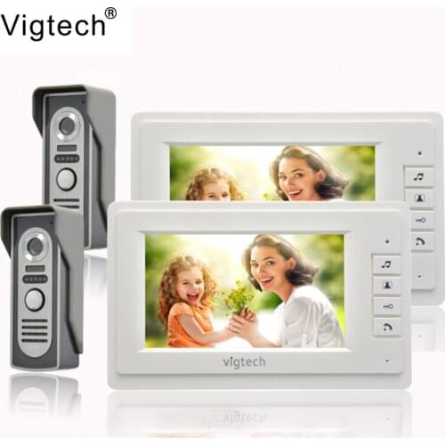 Vigtech 7 inch video door phone intercom system 2 cameras 2 monitor 2 door 2 house doorphone Speaker intercom