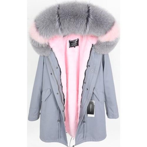 S-7XL Jacket Black Faux Fur Liner Long Parka Real Fur Coat Detachable Natural Fox Fur Collar Warm Loose 2020 Ladies' Large Size