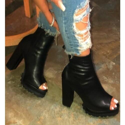 Bright Color Ankle Boots Women Boots 2020 New Animal Pattern Waterproof Platform High-heeled Thick-soled Open Toe Zip Shoes