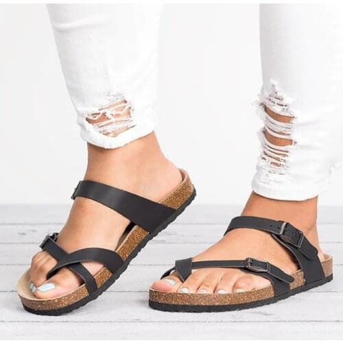 Women Cork Slippers Fashion Platform Sandals Summer Leopard Flip Flops Anti-Skid Beach Flats Footwear Rome Ladies Clip Toe Shoes