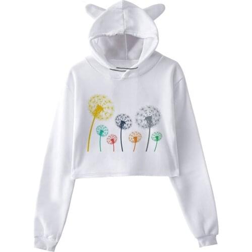 Wildflower Dandelion Print Women Hoodies Long Sleeve Sweatshirts Casual Hoodies Female Girl Pullovers Students Lady Cropped Tops