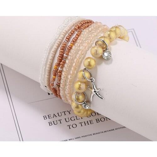 Bohemian Multilayer Colorful Beads Bracelets Bangles For Women Starfish Charm Wrap Bracelets Set pulseira Femme Gift