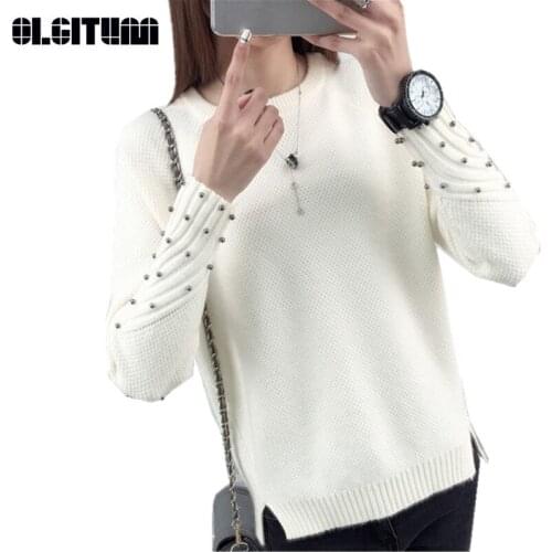 Womens Solid Color Sweater Loose Long-sleeved Fashion Sweater Bottoming Shirt Pullover Knit Lady Sweater SW629
