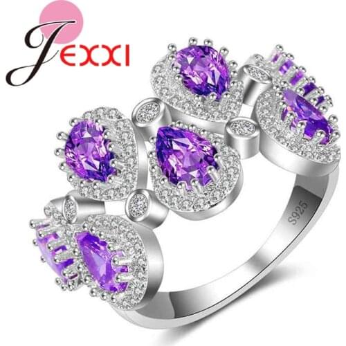 Fashion Female Wedding Bands Jewelry 925 Sterling Silver Engagement Ring for Women Purple CZ Stone Paved Promise Rings