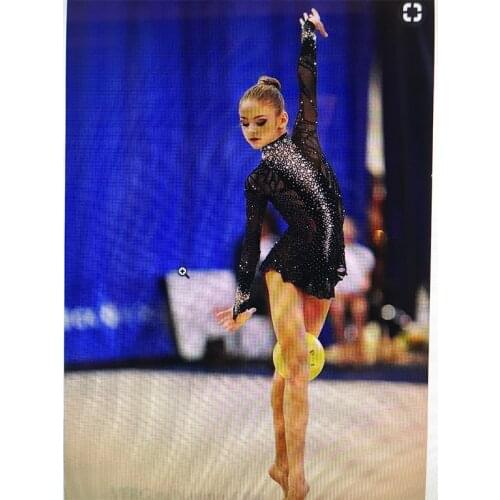 RUBU WinterWomen Crystal Ice Skating Dress Skating Dance Costume Skirt Black Long Sleeve Girl Spandex Gymnastics Leotard
