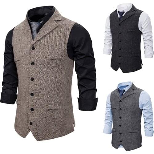 Autumn Business Vest Mens Clothing Male Lapel Casual Men Suit Vest With Pockets Vest Outerwear Chaleco Hombre
