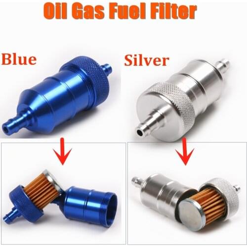 1pc Universal Auto Aluminum Oil Filter Petrol Gas Gasoline Liquid Fuel Filter for Bike ATV Scooter Motorcycle Silver/Blue Color