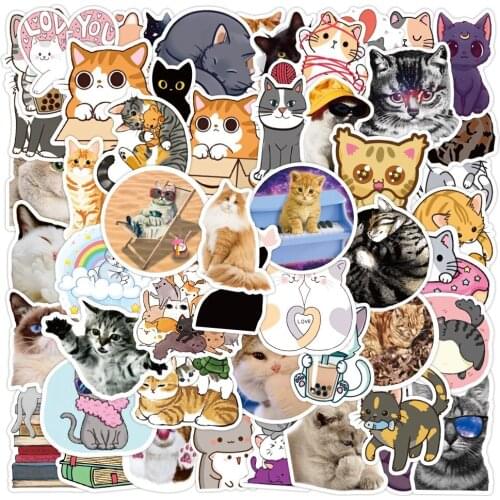 10/30/50PCS Kawaii Cat Kitty Cartoon Stickers Graffiti Decals Waterproof Motorcycle Luggage Guitar Skateboard Kid Gift Sticker