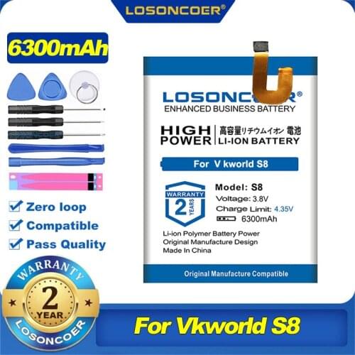 100% Original LOSONCOER 6300mAh For Vkworld S8 Battery MTK6750T Smart Phone Batteries