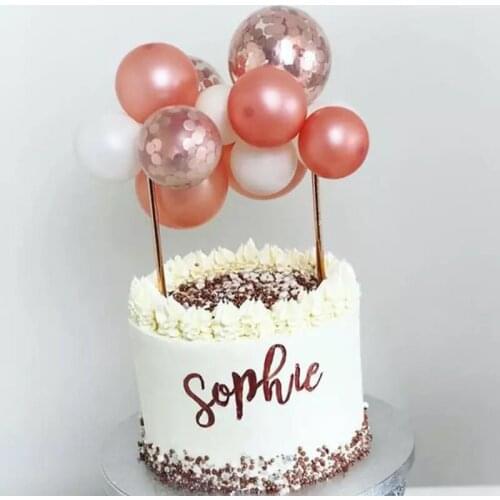 14pcs Rose Gold Balloon Cake Topper Happy Birthday Party Decor Kids Adults Cake Decor Wedding Cake Topper Baby Shower Supplies