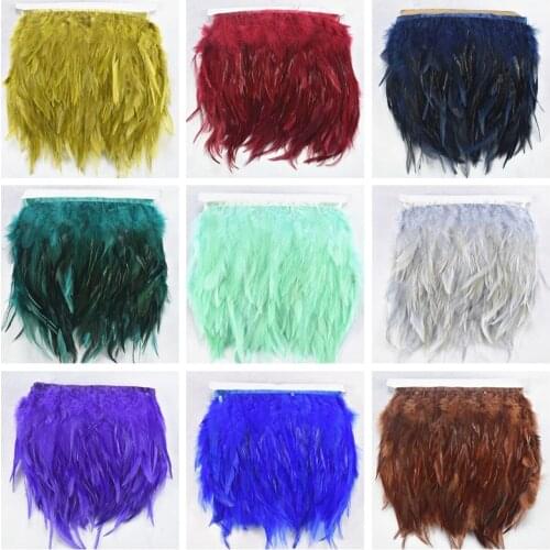 2Meters/Lot Saddle Pheasant Feathers Trim Fringe 4-6" Burgundy Rooster Feathers Ribbon Sewing Feathers for Jewelry Making Plumas