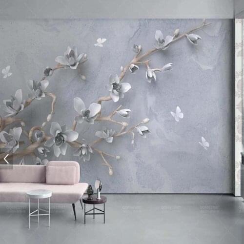 3D Embossed Yulan Magnolia Flower Butterfly Wallpaper Mural for Living Room Floral Decoration Mural Custom Any Size Landscape