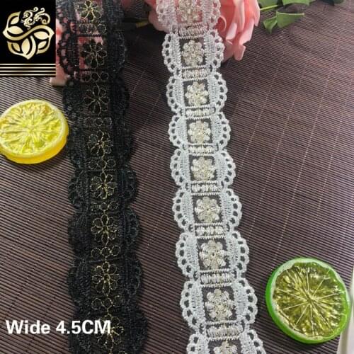 4.5CM Wide White Black Gold Line Embroidered Lace Guipure Fabric Dress Lace Appliques Collar Cuffs Trim DIY Sewing Accessories
